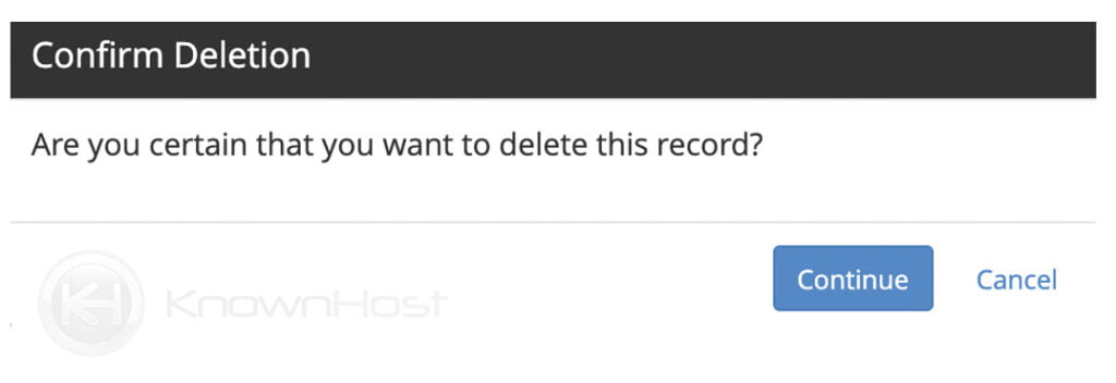 confirm screen to delete record