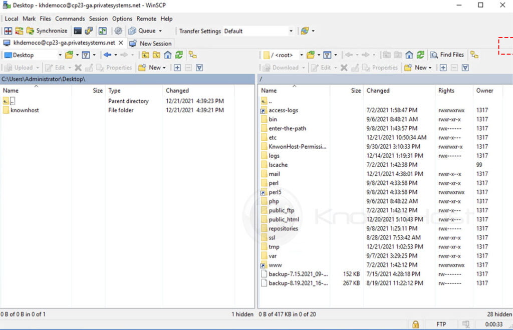 connected winscp ftp