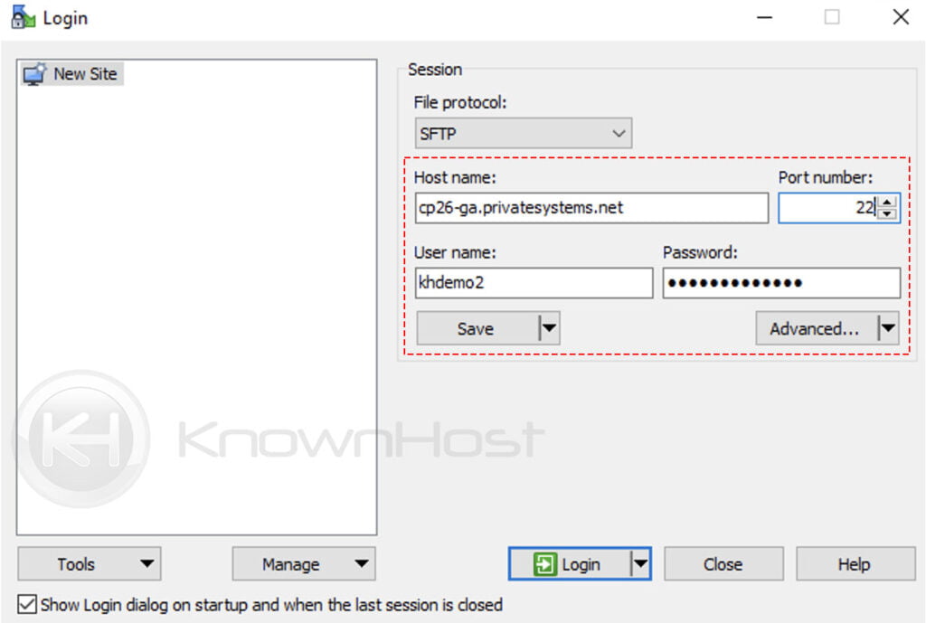 enter the required details for the sftp winscp