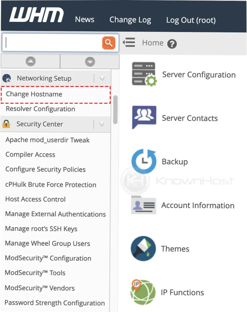 navigate to change hostname whm
