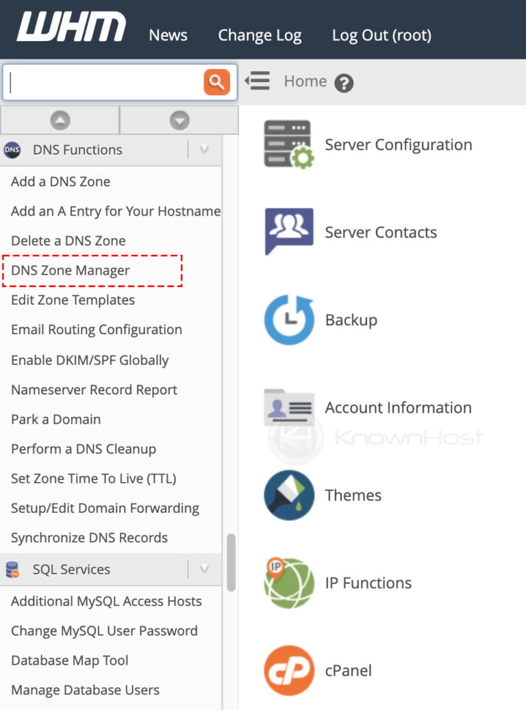 How to use DNS Zone Manager in WHM? KnownHost