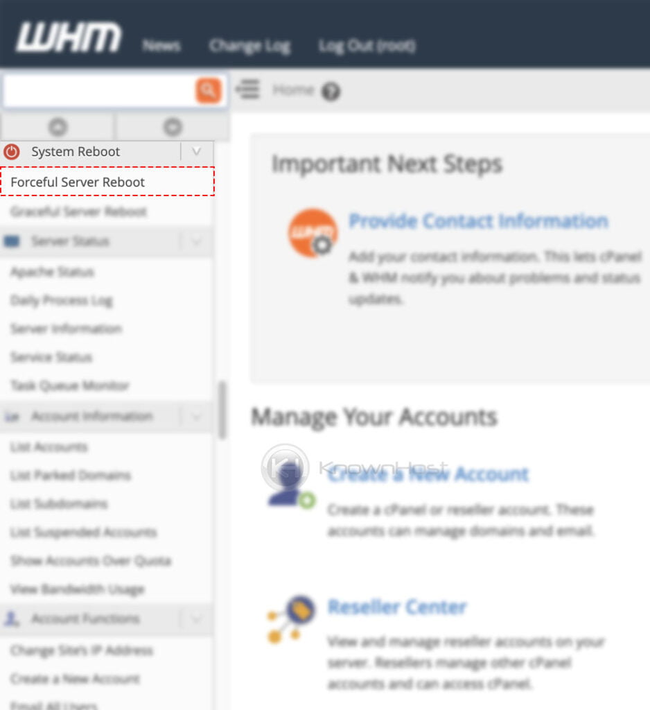 navigate to forcefully cpanel server reboots