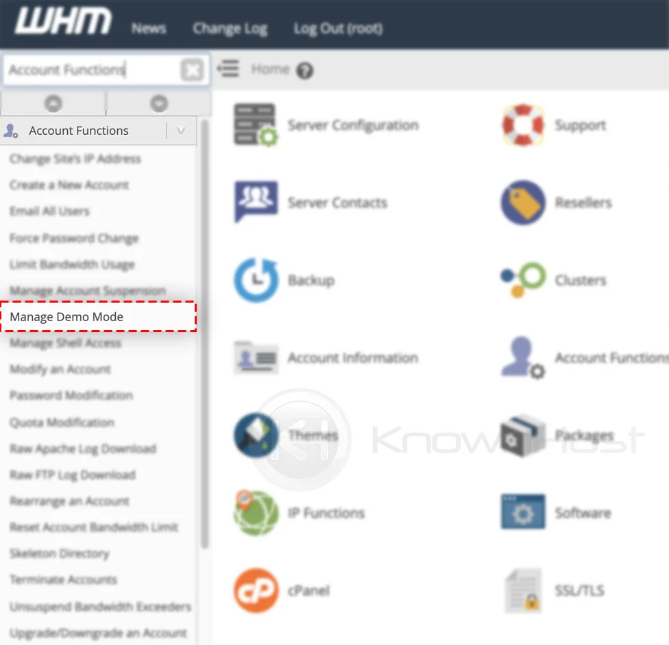 navigate to manage demo mode cpanel