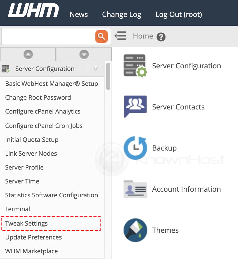 navigate to tweak settings whm