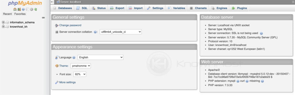 phpmyadmin dashboard