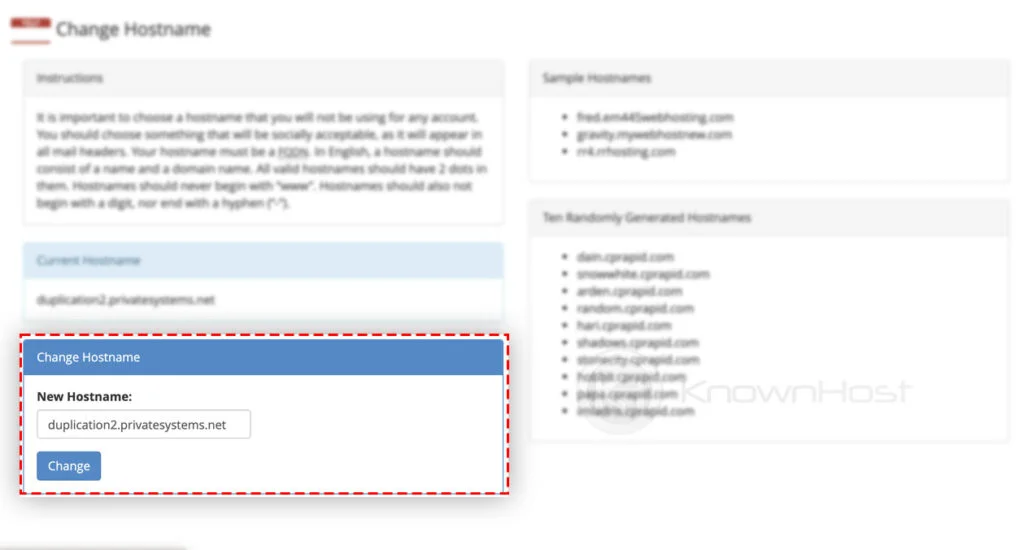 present hostname whm