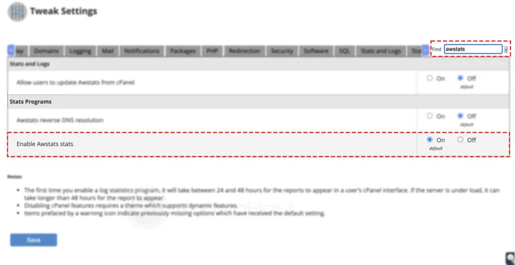 search awstats tweak settings
