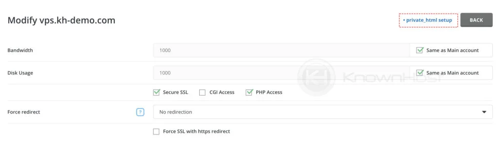 click on private-html setup