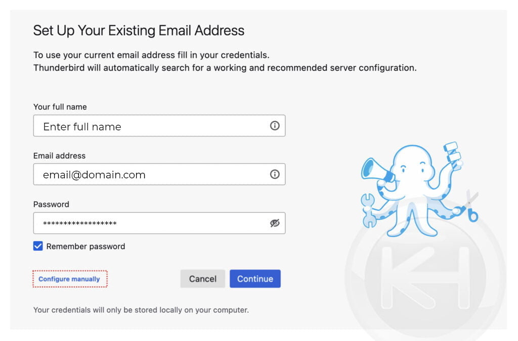 configure the server details manually