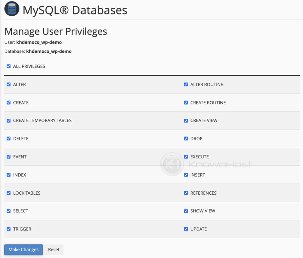 create database and assign user wordpress