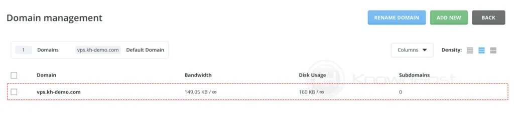 select domain in domainsetup directadmin user