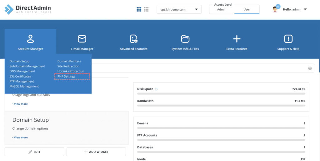 account manager php settings