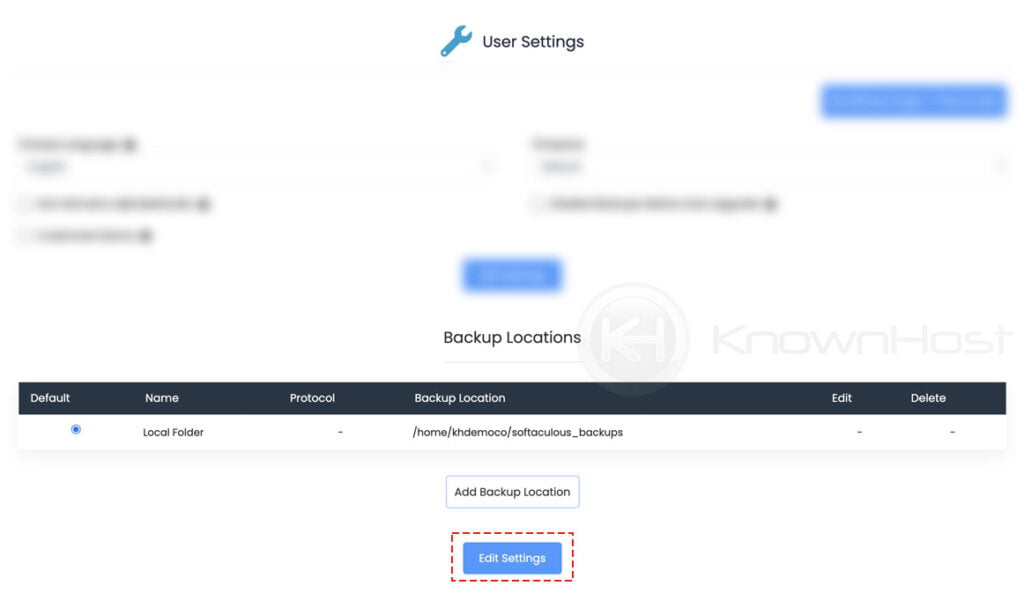 backup configuration in softaculous