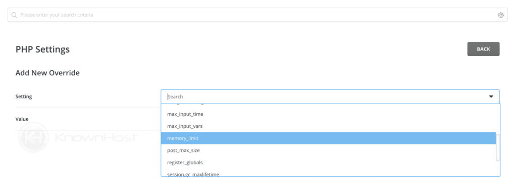 memory limit php settings