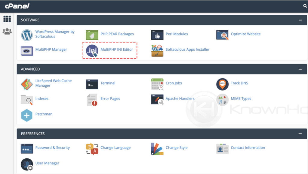 navigate to multiphp ini editor cpanel
