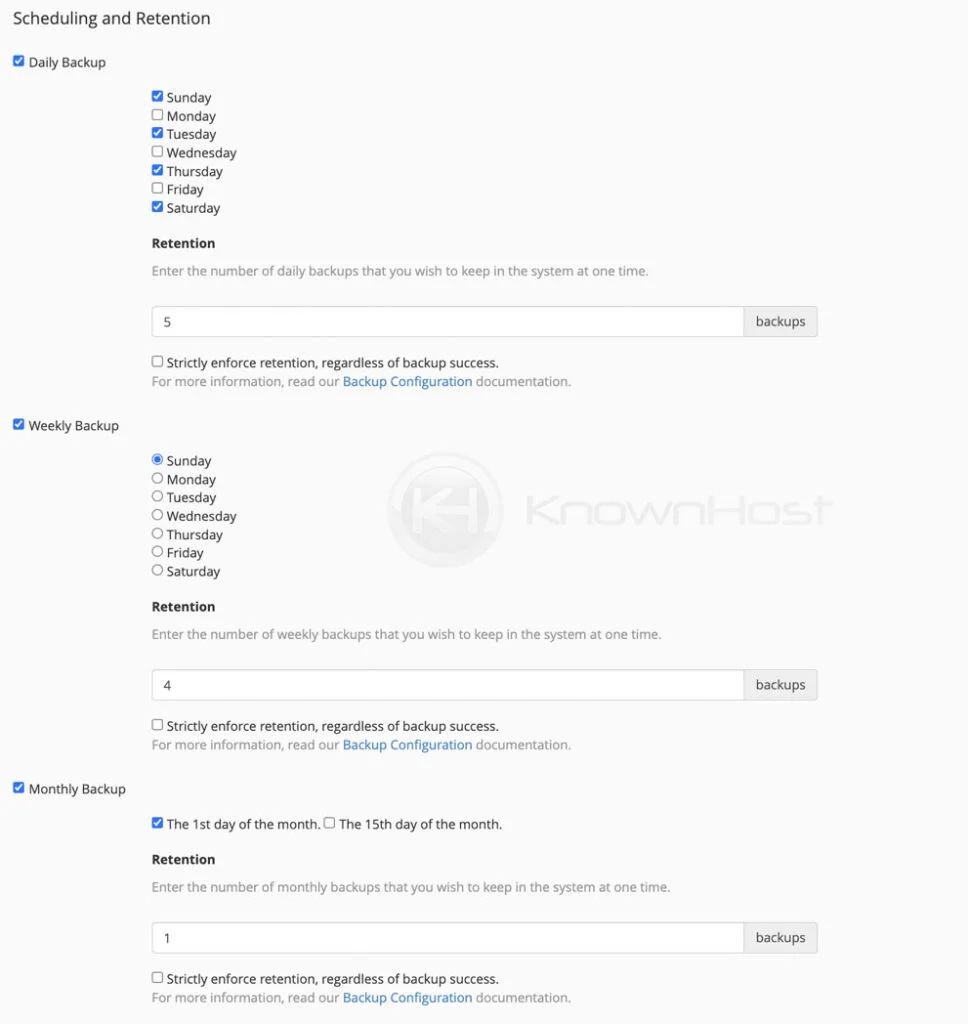backup schedule backup configurtaion