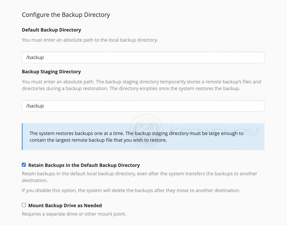 configure backup directory whm