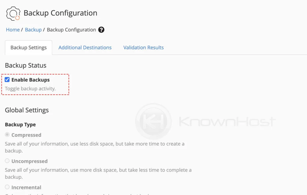 enable the whm backup cpanel