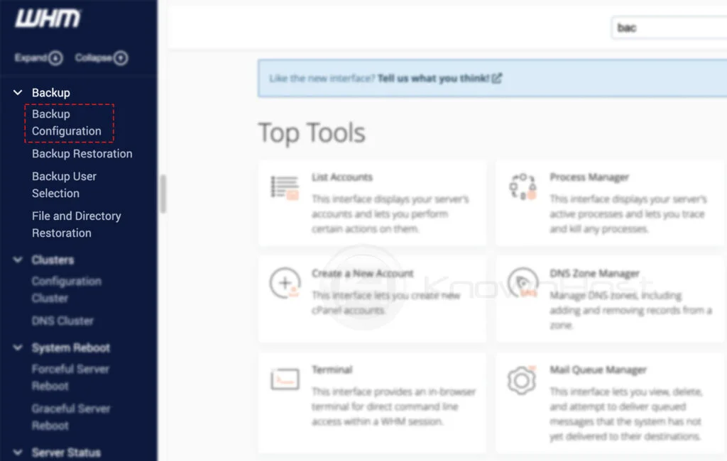 navigate to backup configuration