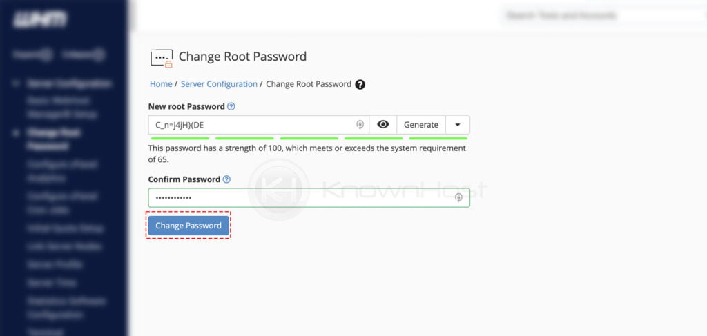 How to change the root password using WHM