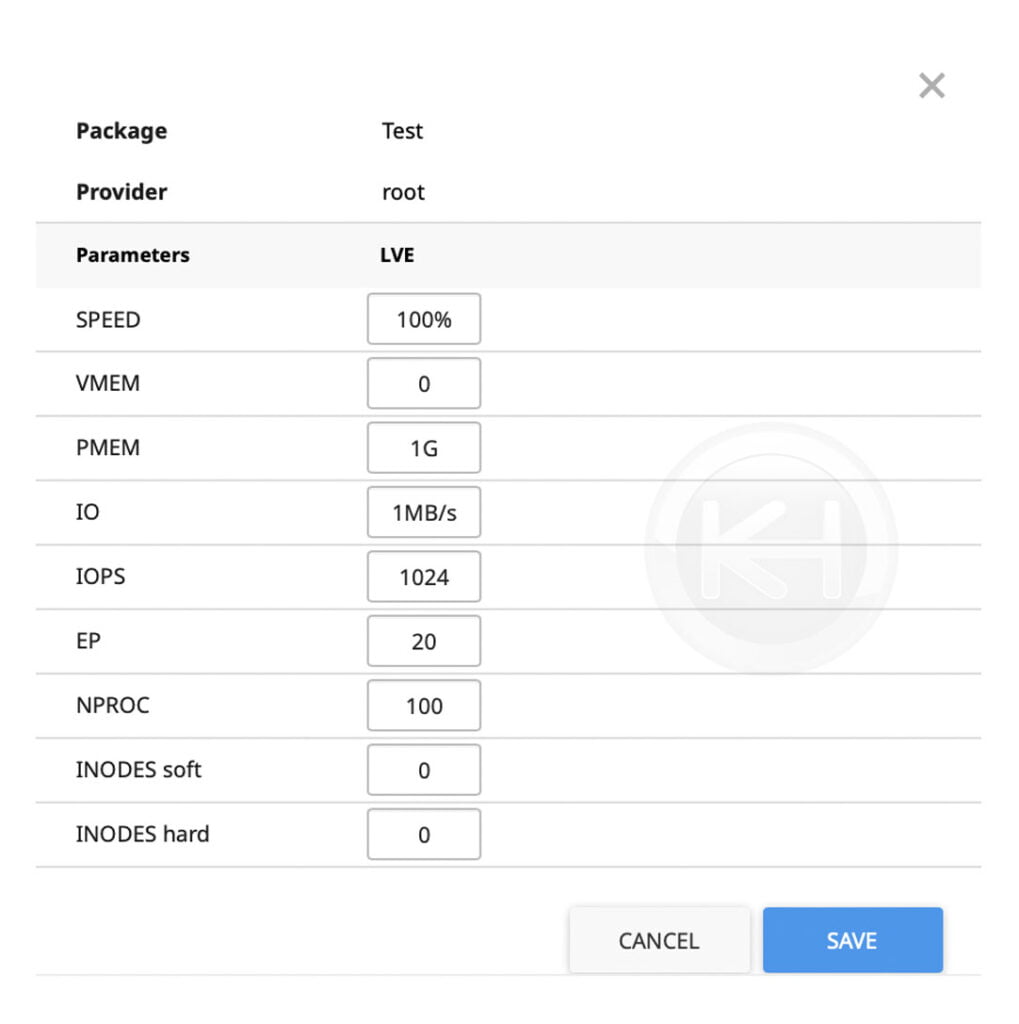 package limits parameters cloudlinux
