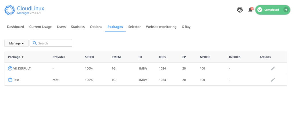packages interface cloudlinux