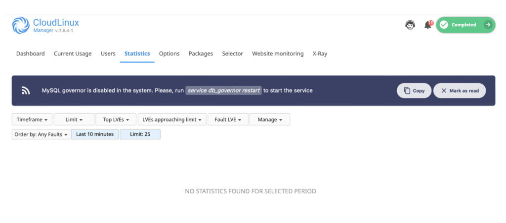 statistic cloudlinux interface