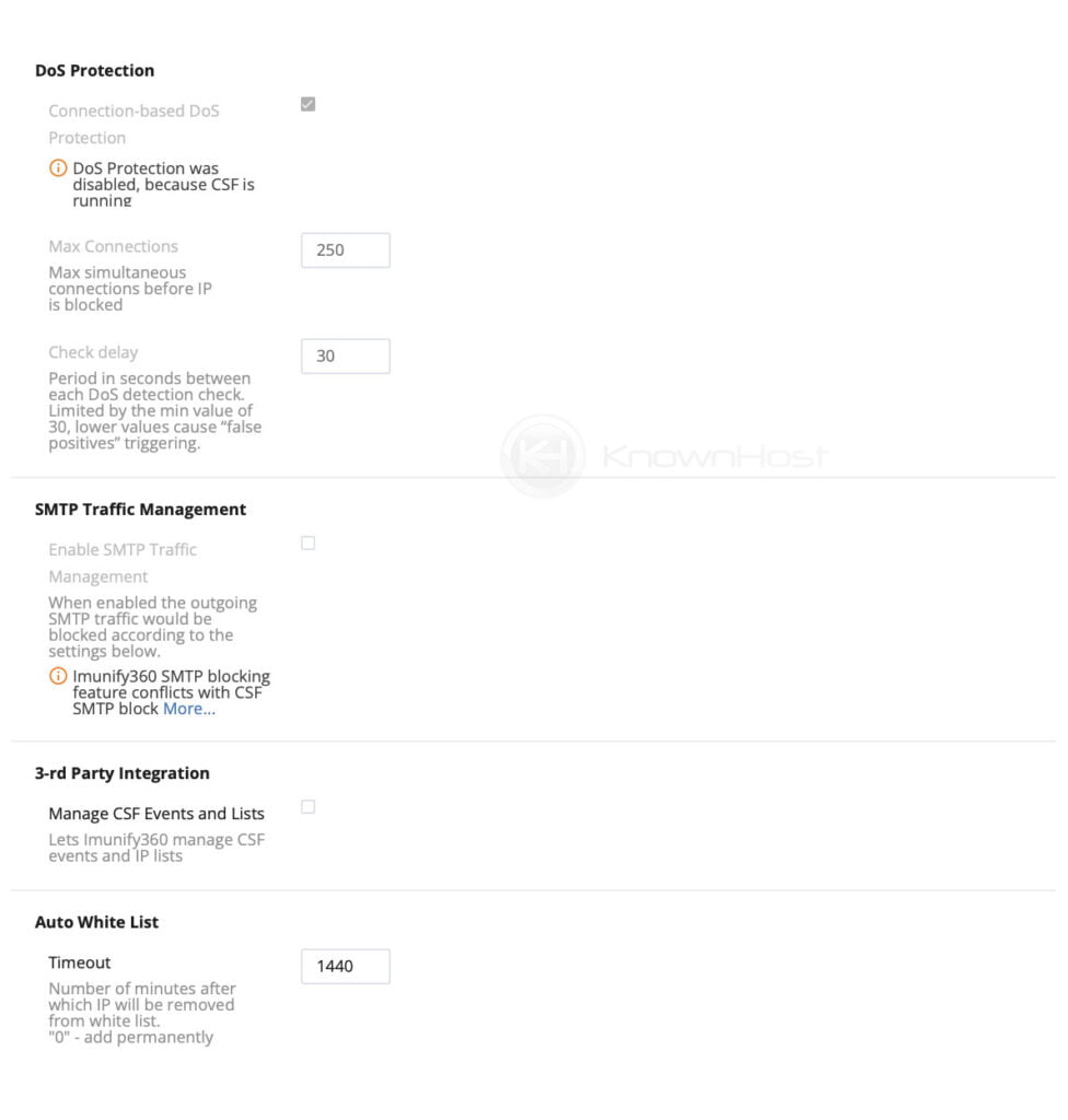 DOS protection imunify360 settings
