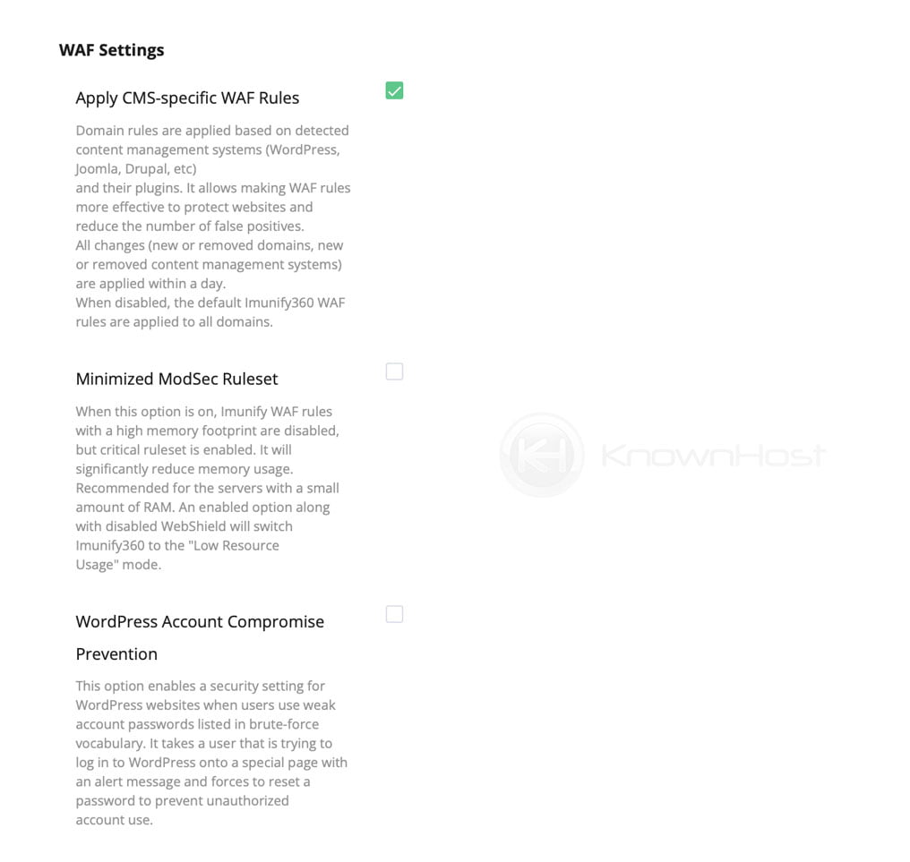 WAF settings cloudlinux