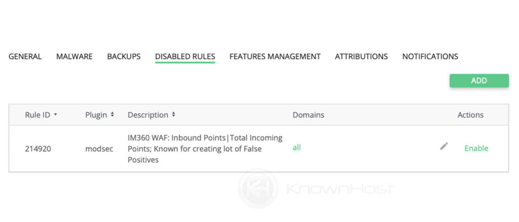 disabled rules imunify360 settings