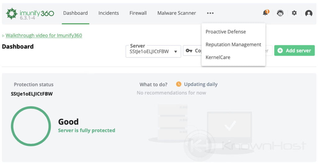 imunify360 menus