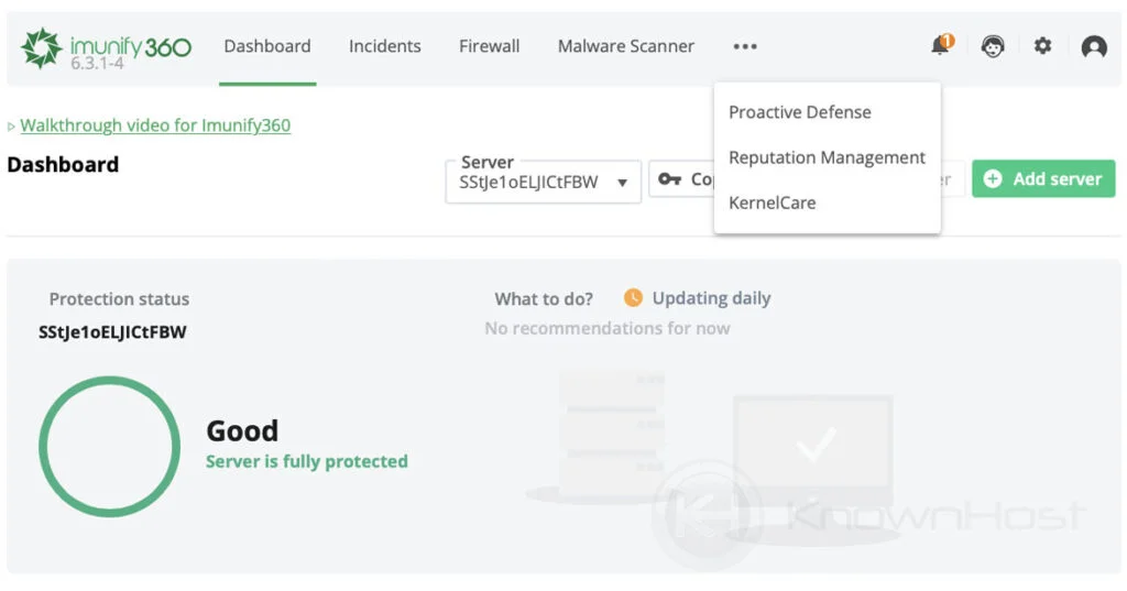 imunify360 menus