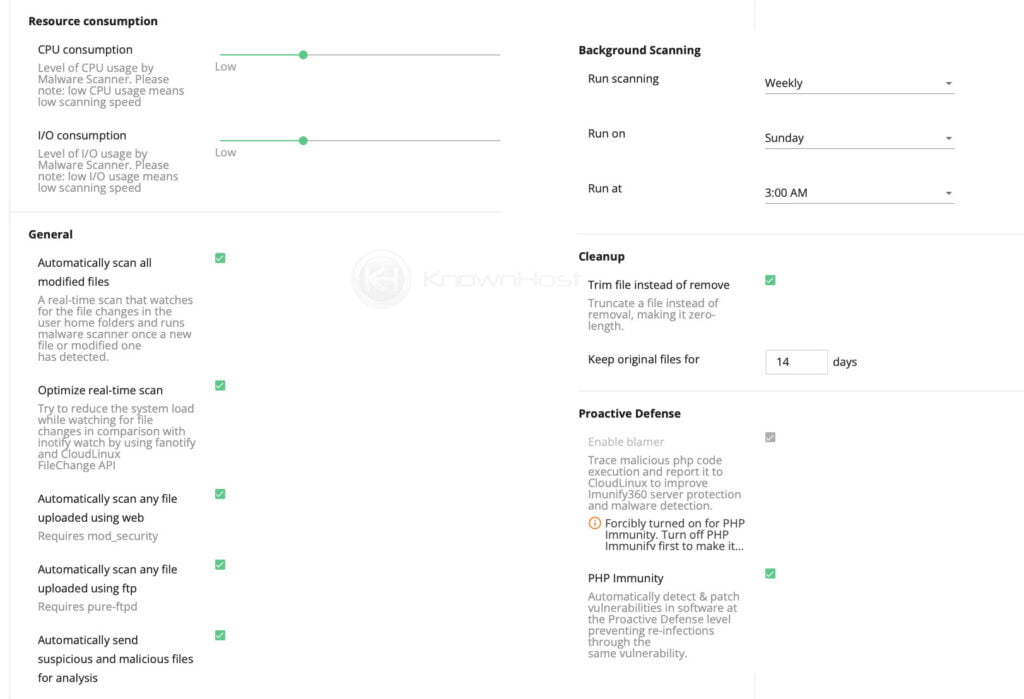 malware scanner settings imunify360