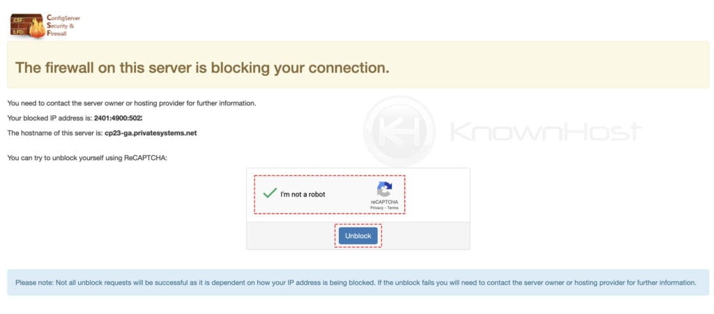 CONFIRM CSF how to unblock yourself on shared:reseller services