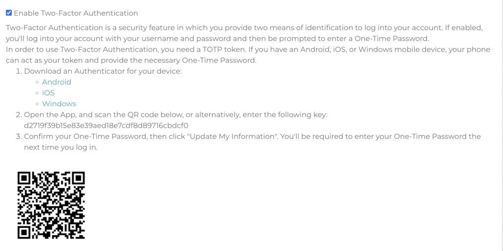 2FA QR knownhost billing portal