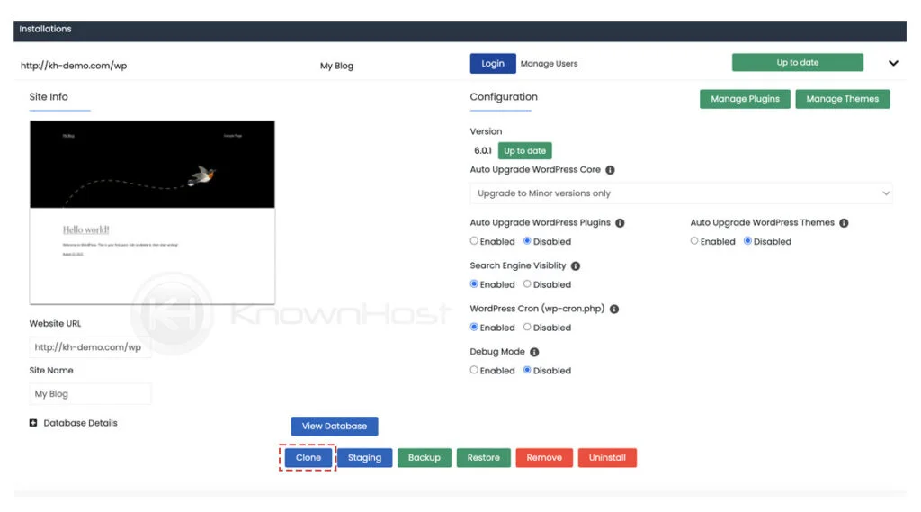 click on clone softaculous wordpress manager