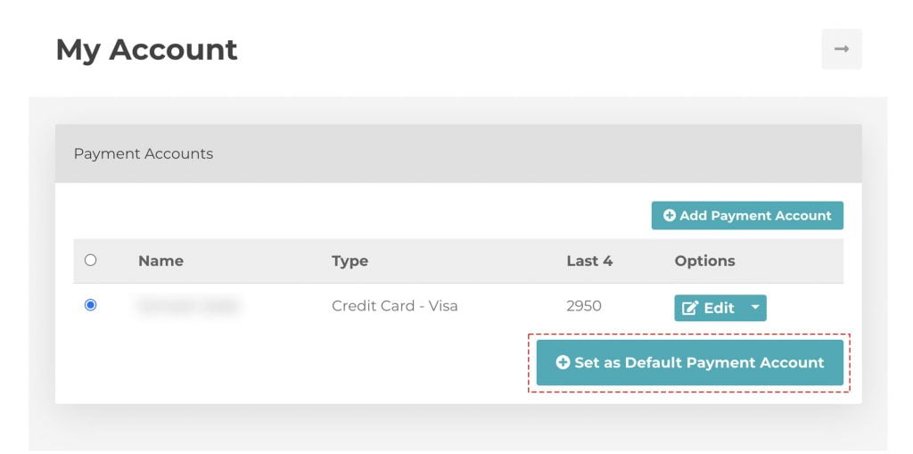 click on set as default payment account