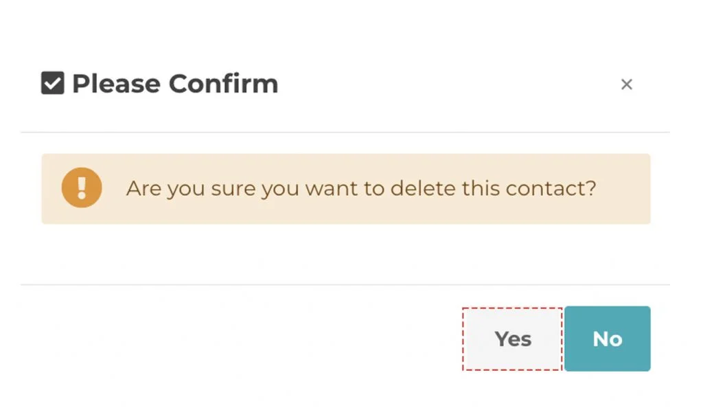 confirmation of removal of contact