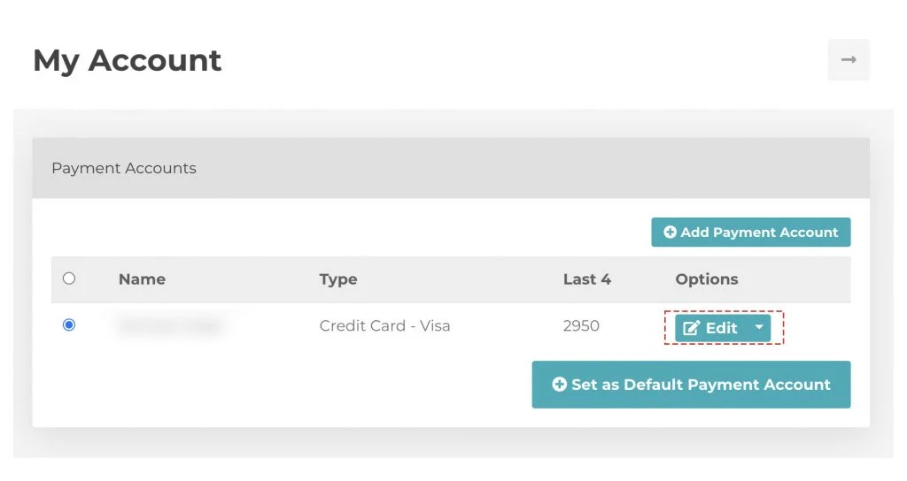 edit selected payment account
