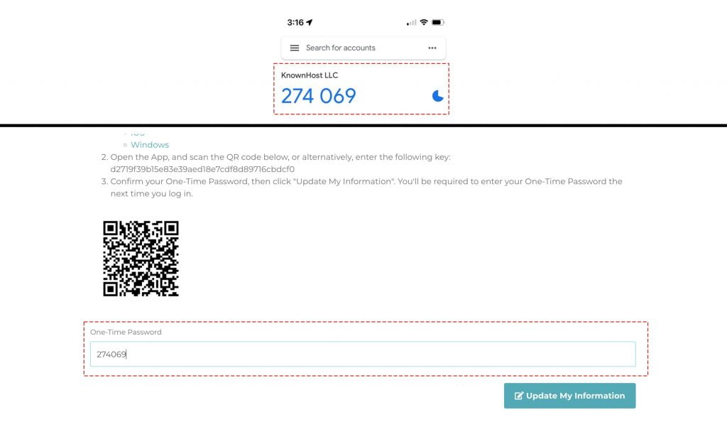 enter the 6 digit otp of 2fa