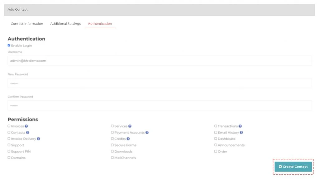 how to add contact in knownhost billing portal