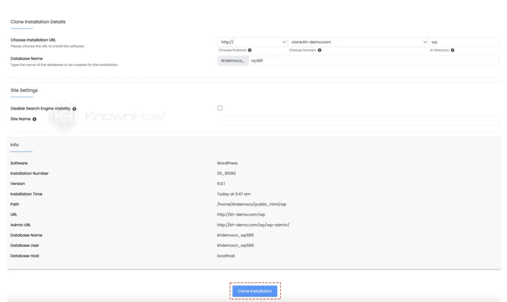how to clone wordpress using softaculous app installer
