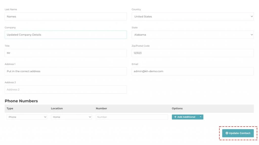 how to edit contact information in billing portal knownhost