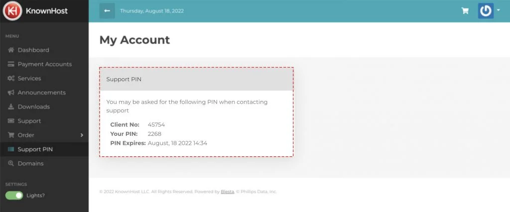 how to find support pin in billing portal