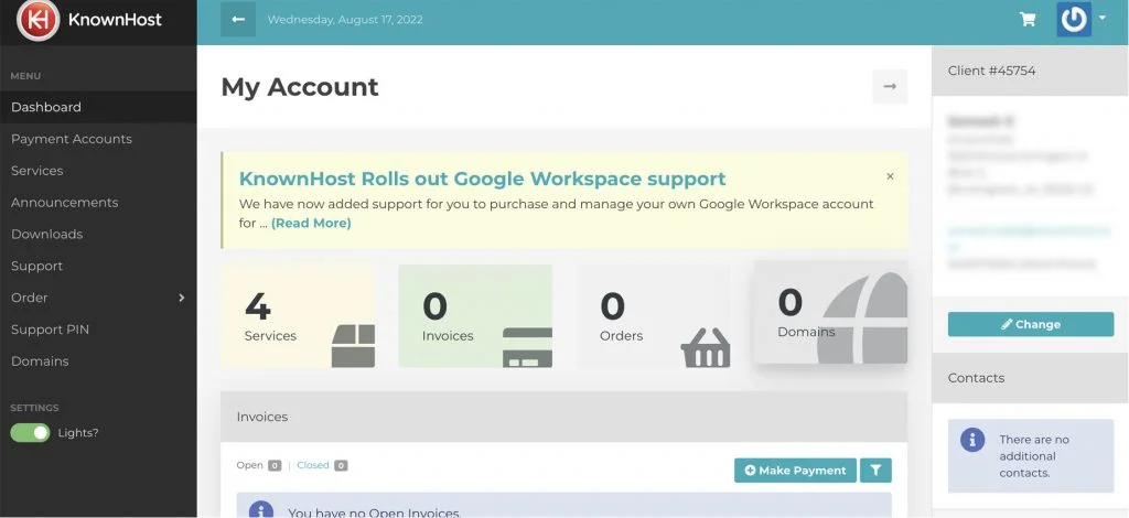 knownhost dashboard billing portal