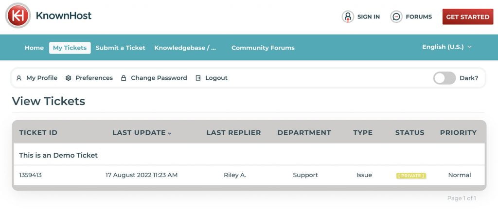 manage tickets known host