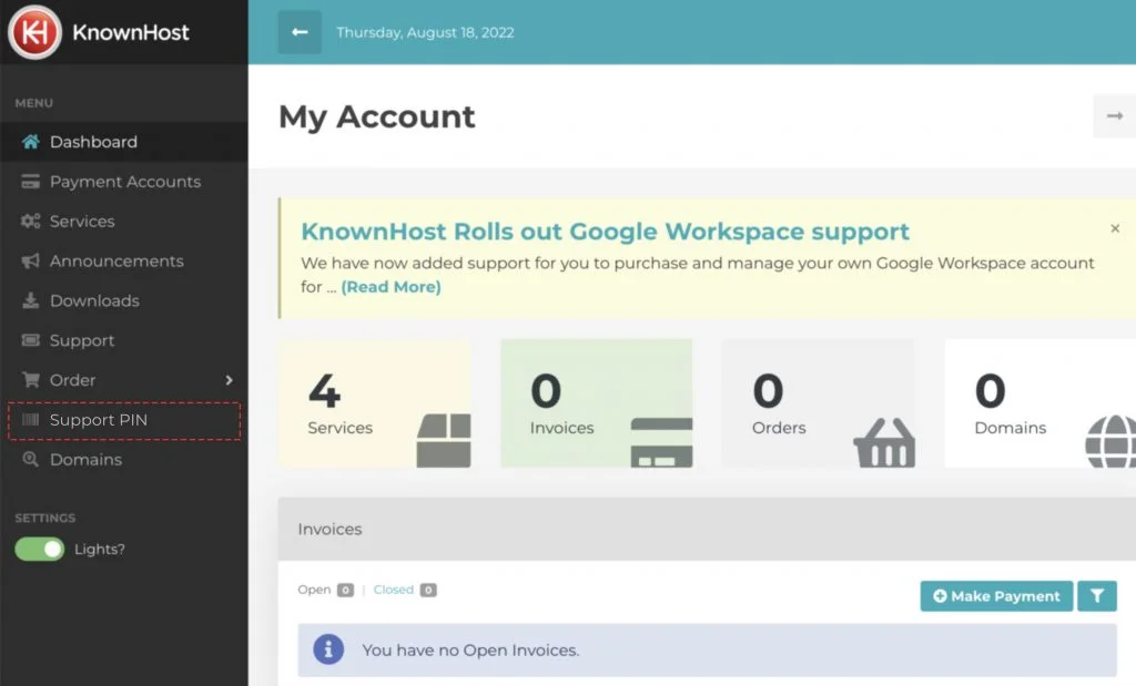 navigate to support pin billing portal