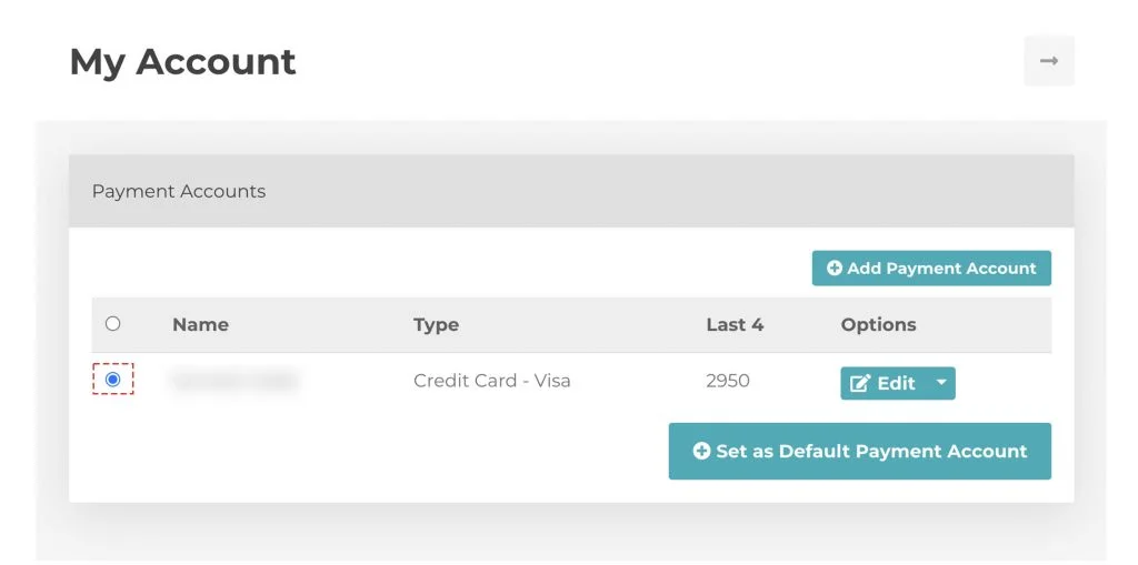select payment account to configure auto debit