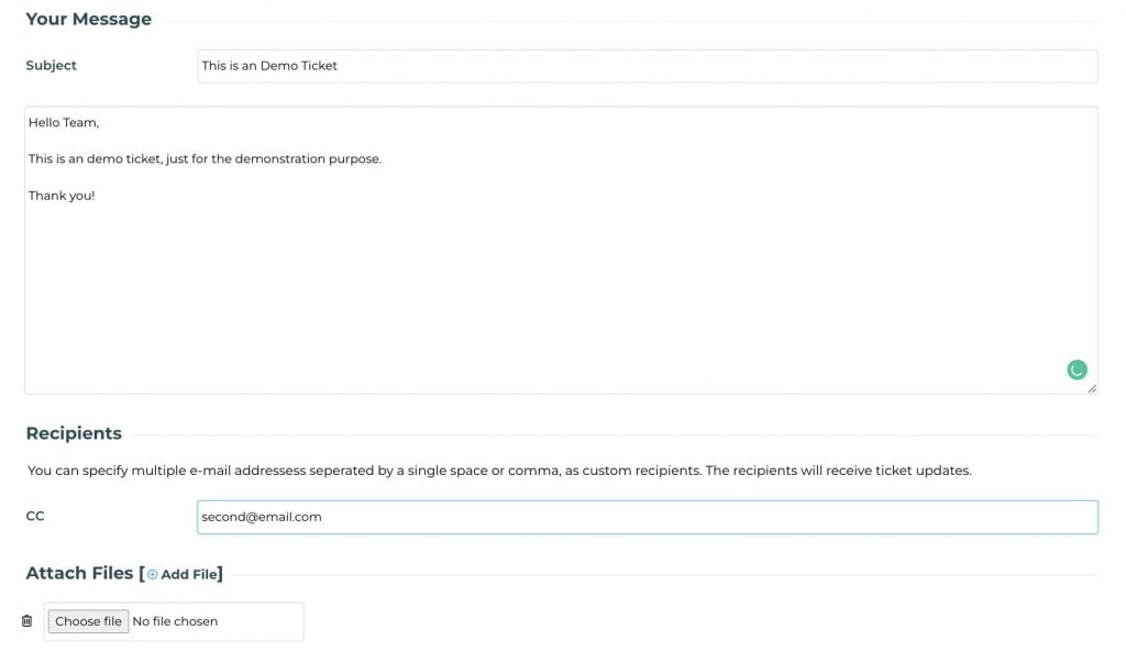 subject and the details of the ticket knownhost