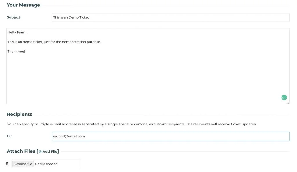 subject and the details of the ticket knownhost